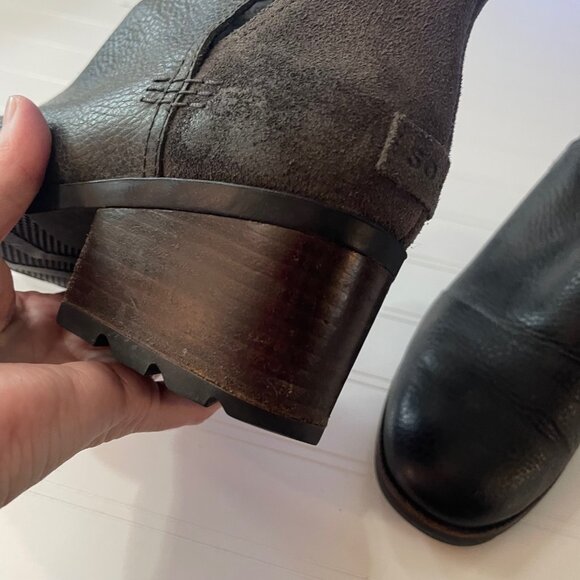 Sorel Women’s 10 Cate Cut Out Black Brown Leather Slip On Ankle Boots T15 - Picture 11 of 14